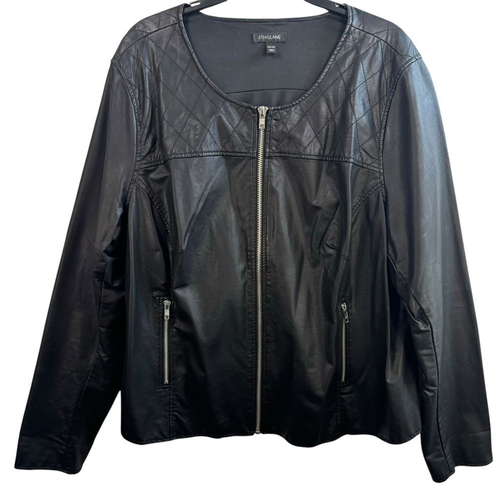 6th & Lane Black Faux Leather Quilted Moto Jacket Plus 22/24 Rock Grunge Goth